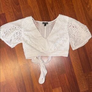 Express White Lace Crop Top